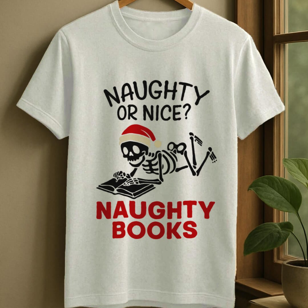 White / S Naughty books t-shirt