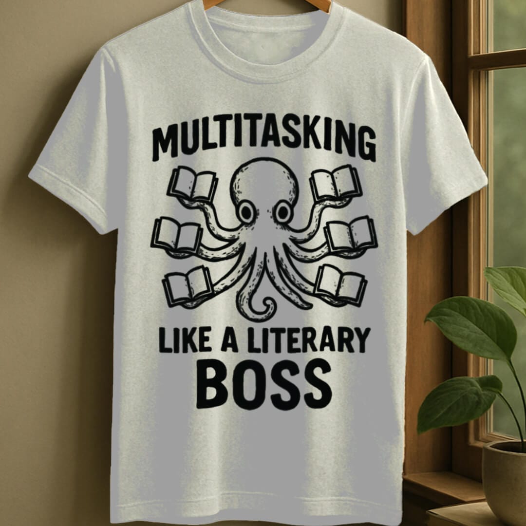 White / S Octopus multitasking books t-shirt