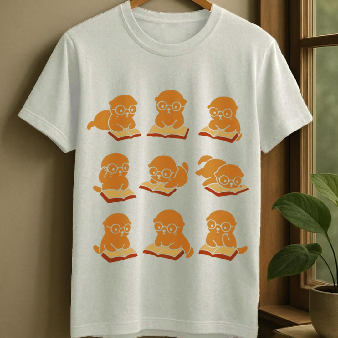 White / S Otter reading t-shirt