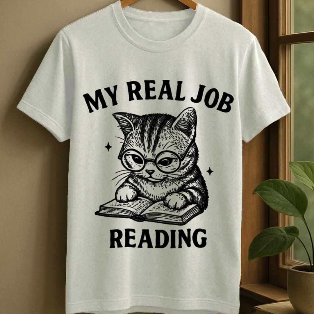 White / S Real job is reading t-shirt