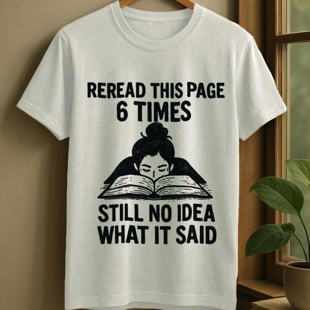 White / S Reread words t-shirt