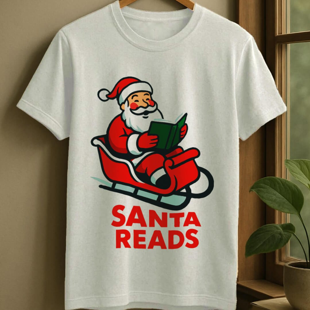White / S Santa reads t-shirt