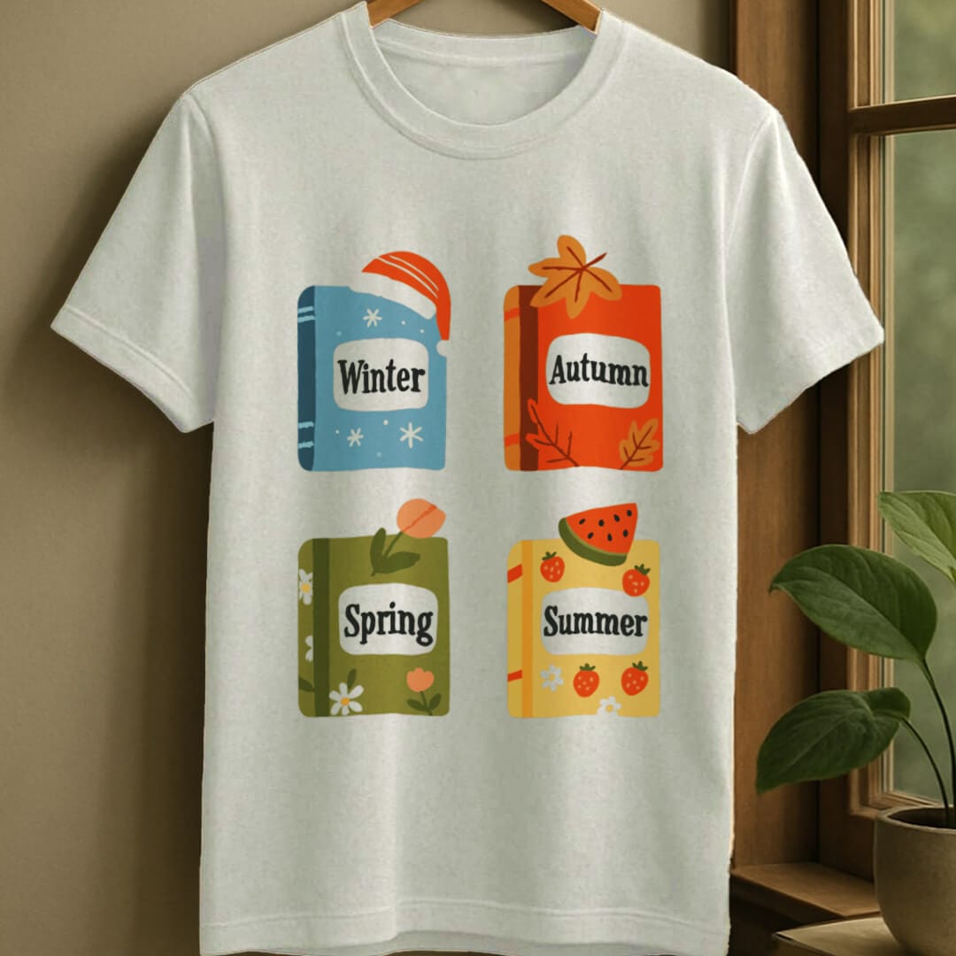 White / S Seasonal books t-shirt