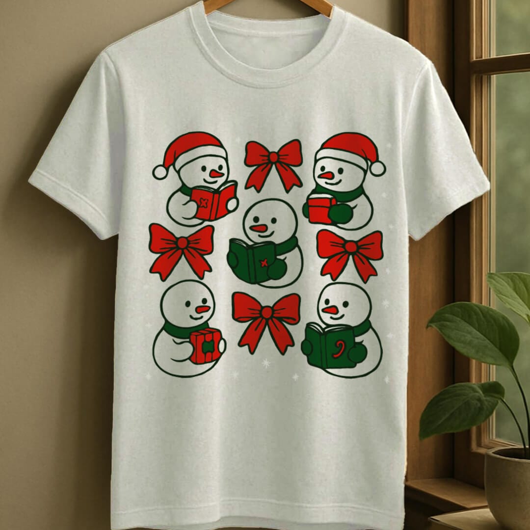 White / S Snowman & christmas t-shirt