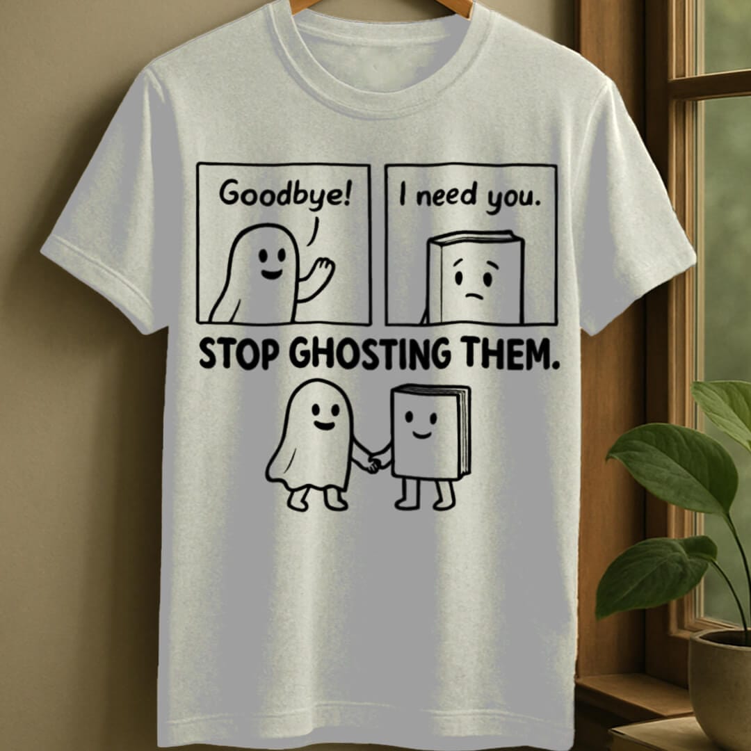 White / S Stop ghosting books t-shirt