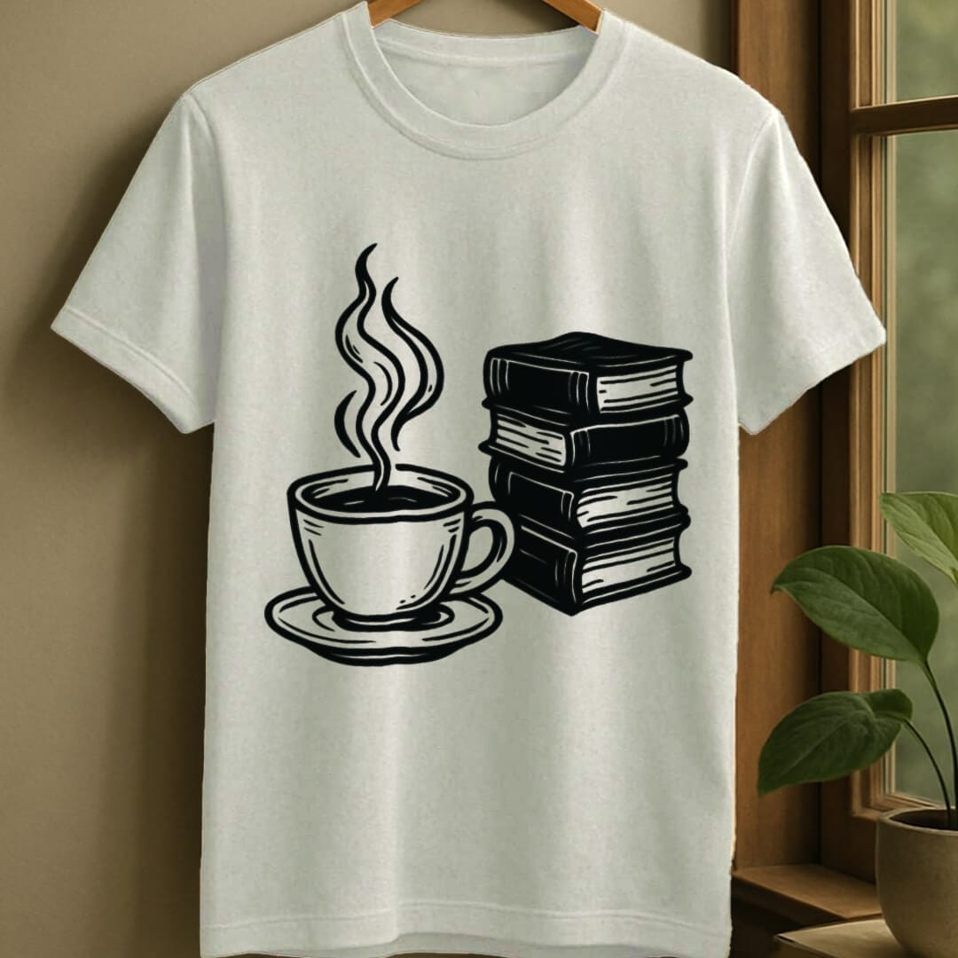 White / S Tea and books t-shirt