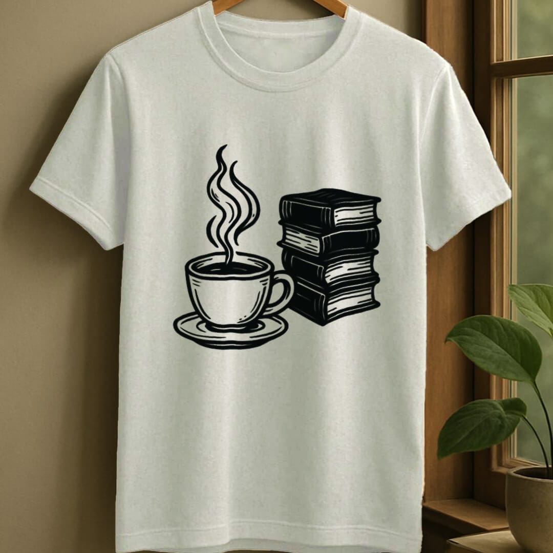 White / S Tea and books t-shirt