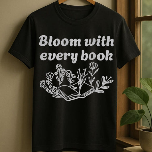 Black / S Blooming with books t-shirt