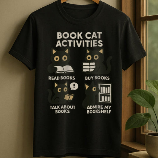 Black / S Book cat activities t-shirt