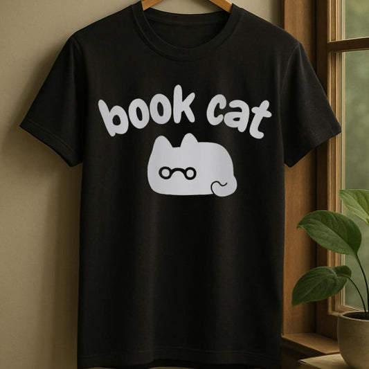 Black / S Book cat t-shirt