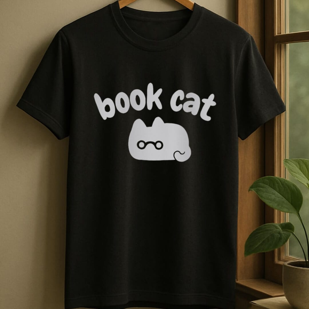 Black / S Book cat t-shirt
