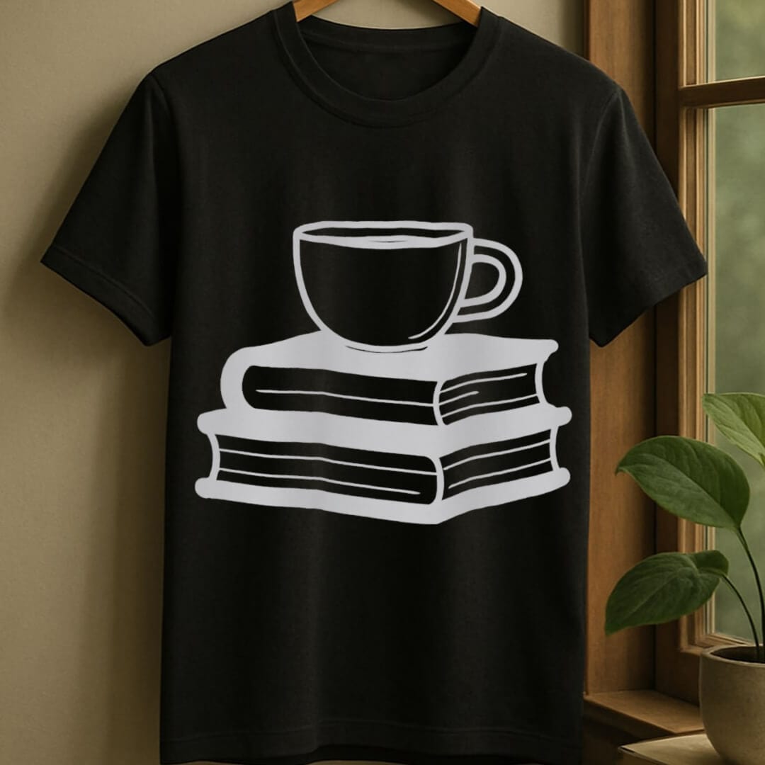 Black / S Books and coffee t-shirt