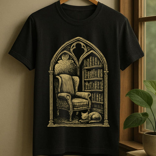 Black / S Gothic reading nook t-shirt