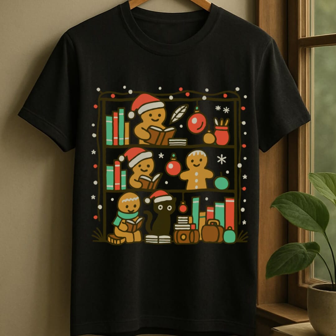 Black / S Merry bookshelf t-shirt