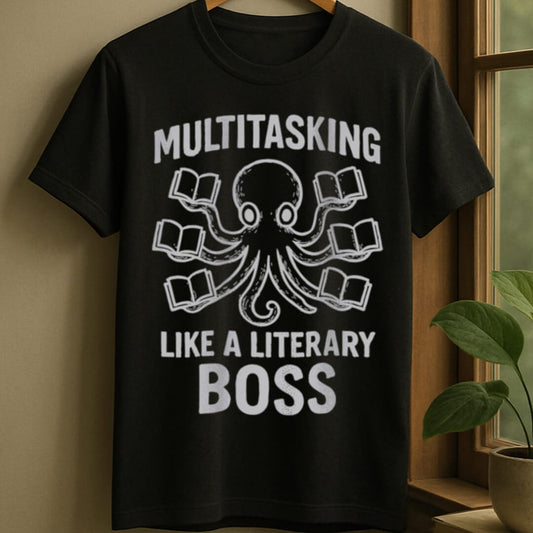 Black / S Octopus multitasking books t-shirt