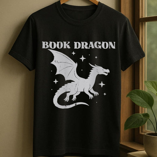 Black / S Vintage book dragon t-shirt