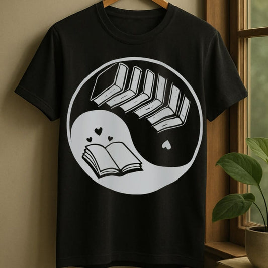 Black / S Yin and yang books t-shirt