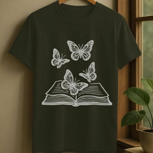 Military Green / S Book and butterfly t-shirt
