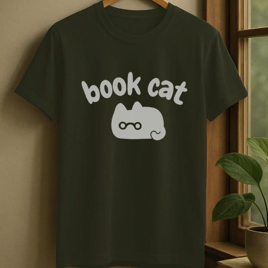 Military Green / S Book cat t-shirt