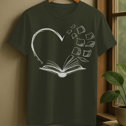 Military Green / S Book heart t-shirt