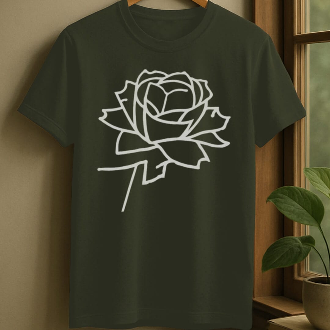 Military Green / S Book rose t-shirt