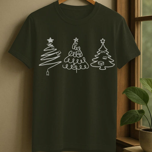 Military Green / S Bookish christmas trees t-shirt
