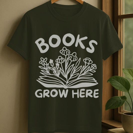 Military Green / S Books grow here t-shirt