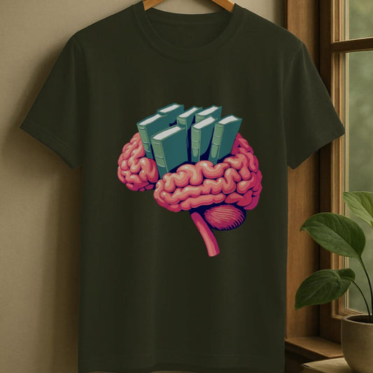 Military Green / S Brain book t-shirt