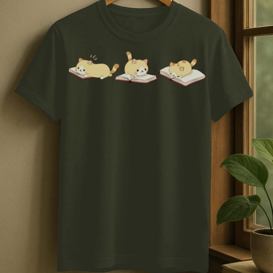 Military Green / S Cats and books t-shirt