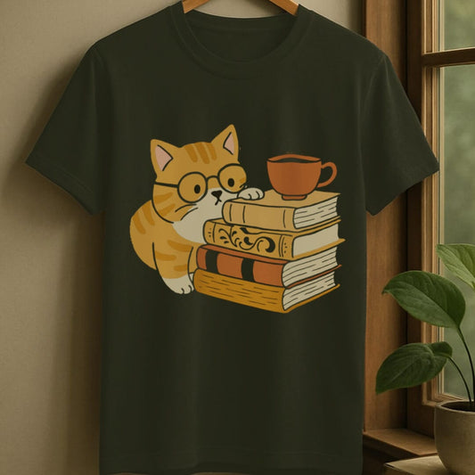 Military Green / S Curious cat t-shirt
