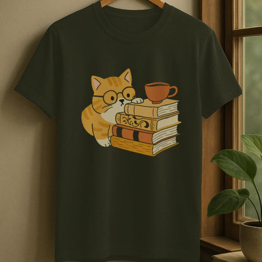 Military Green / S Curious cat t-shirt