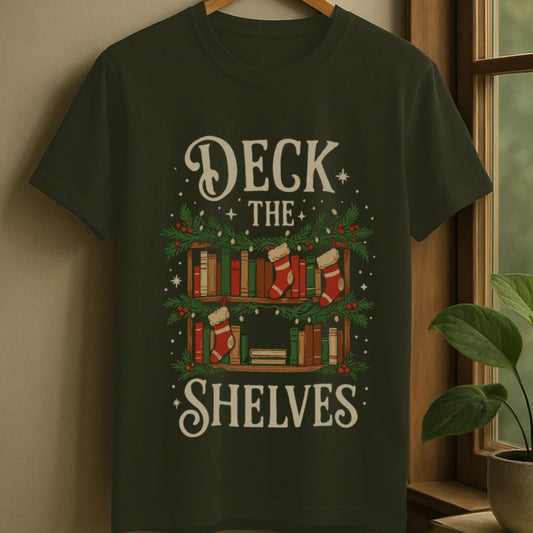 Military Green / S Deck the shelves t-shirt
