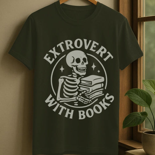 Military Green / S Extrovert with books t-shirt