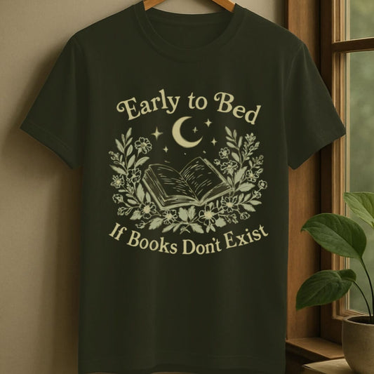 Military Green / S Floral moonlit book t-shirt