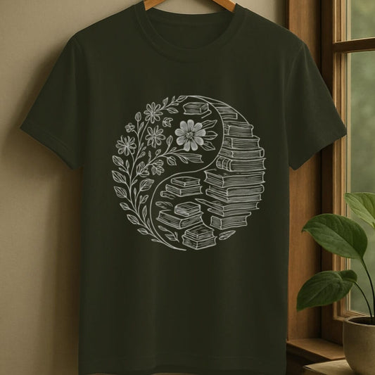 Military Green / S Flowers and books t-shirt