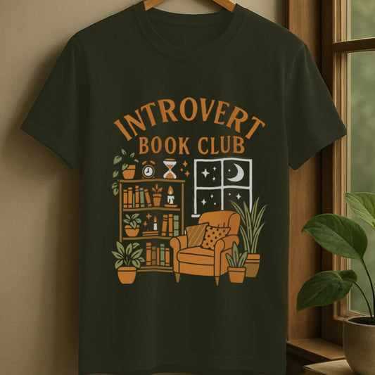 Military Green / S Introvert bookclub t-shirt