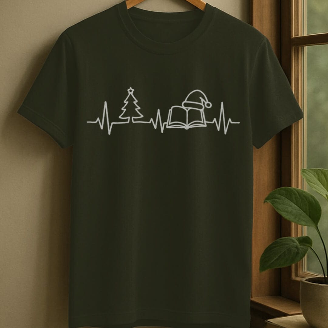 Military Green / S Merry bookish heartbeat t-shirt