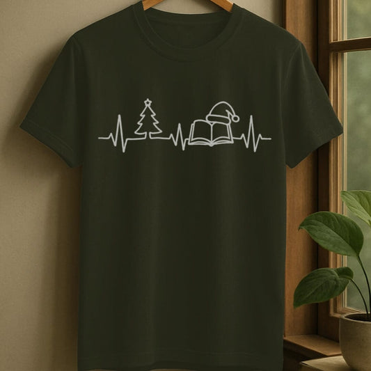Military Green / S Merry bookish heartbeat t-shirt