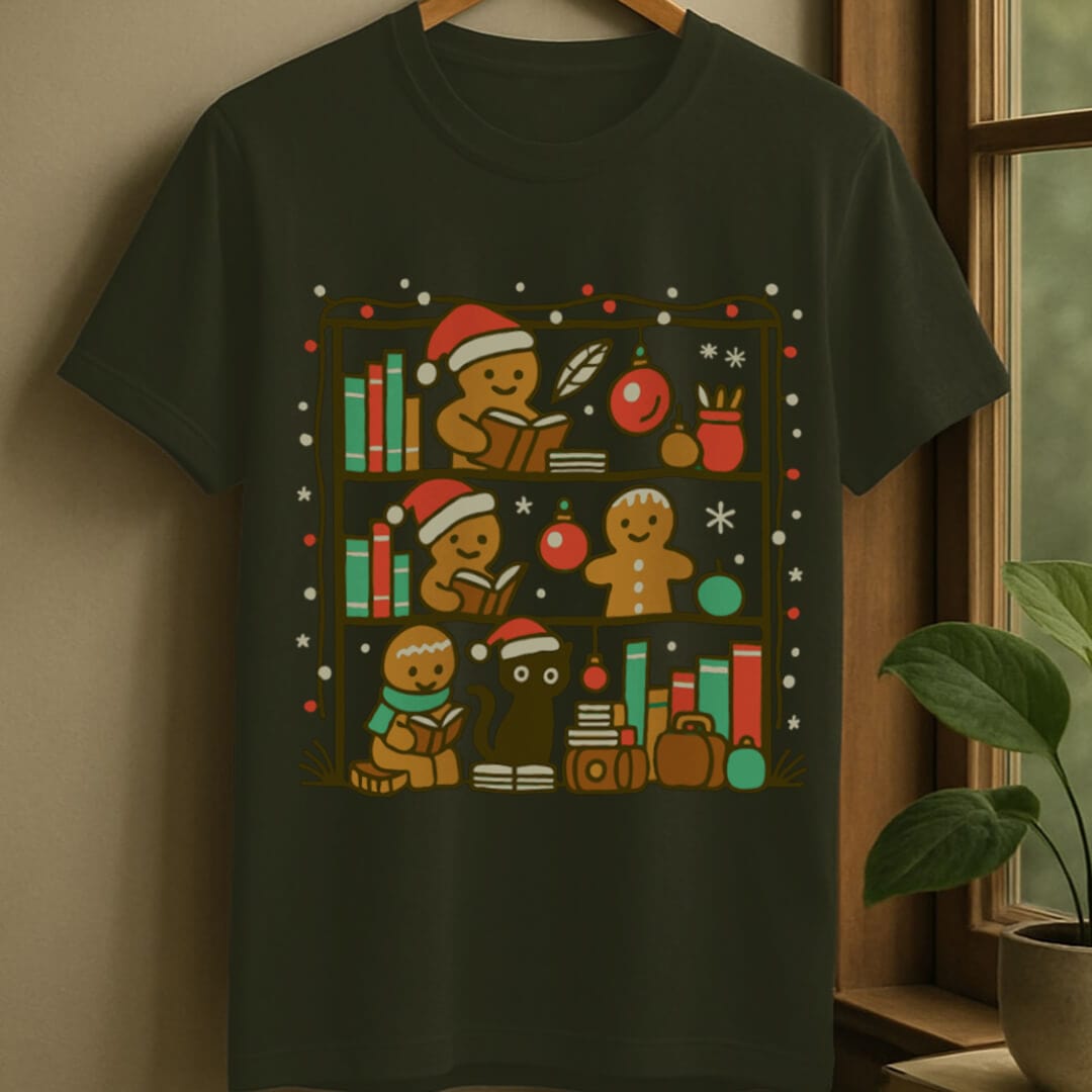 Military Green / S Merry bookshelf t-shirt