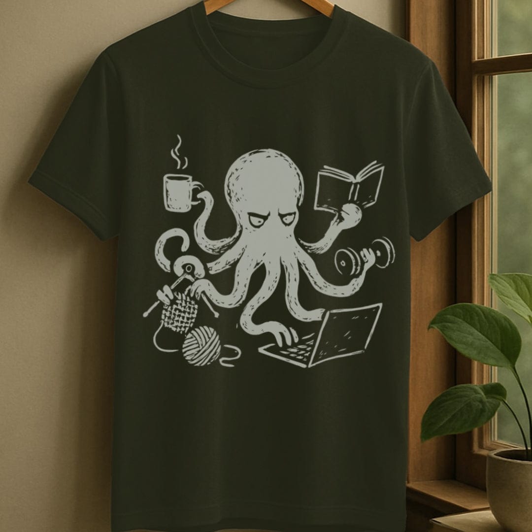 Military Green / S Multitasking octopus juggling hobbies t-shirt