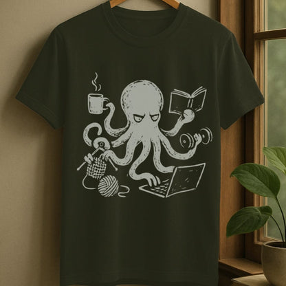 Military Green / S Multitasking octopus juggling hobbies t-shirt