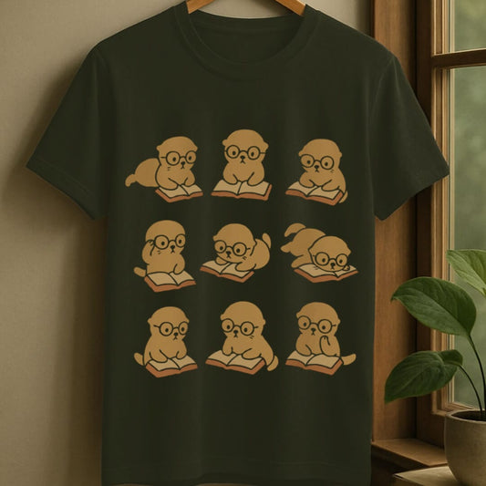 Military Green / S Otter reading t-shirt