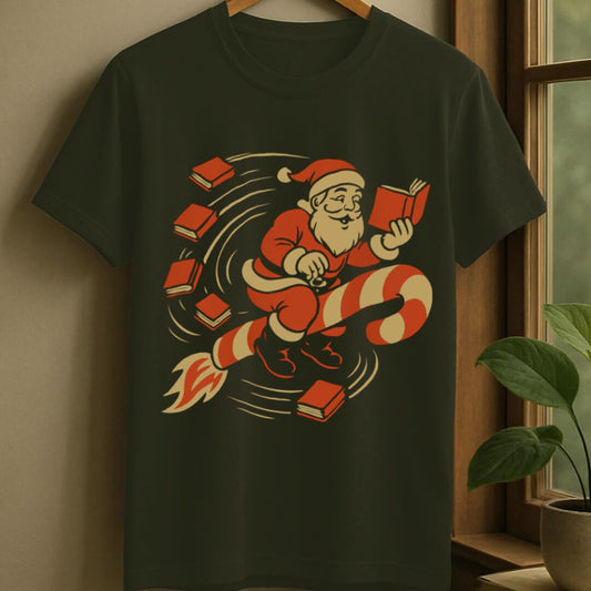 Military Green / S Rocket reading santa t-shirt