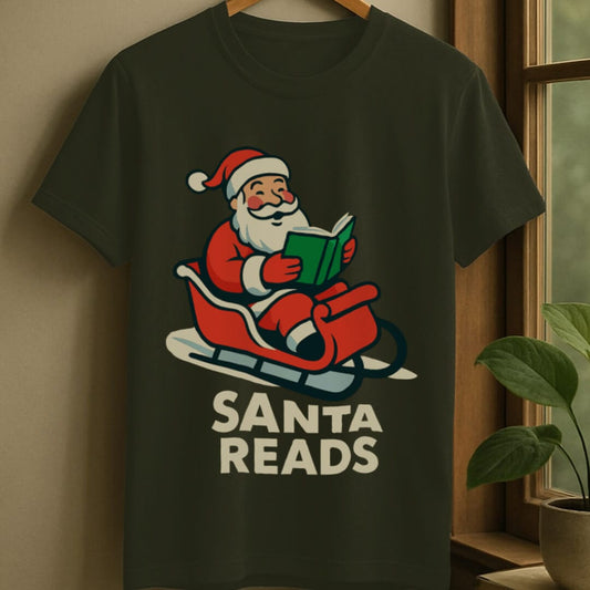 Military Green / S Santa reads t-shirt