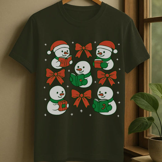 Military Green / S Snowman & christmas t-shirt