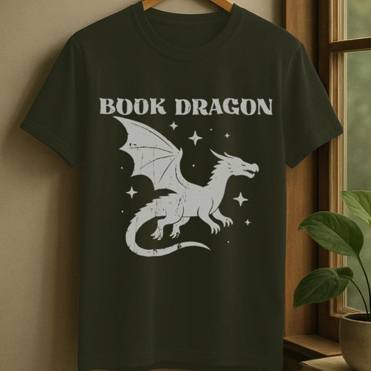 Military Green / S Vintage book dragon t-shirt