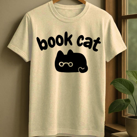 Natural / S Book cat t-shirt