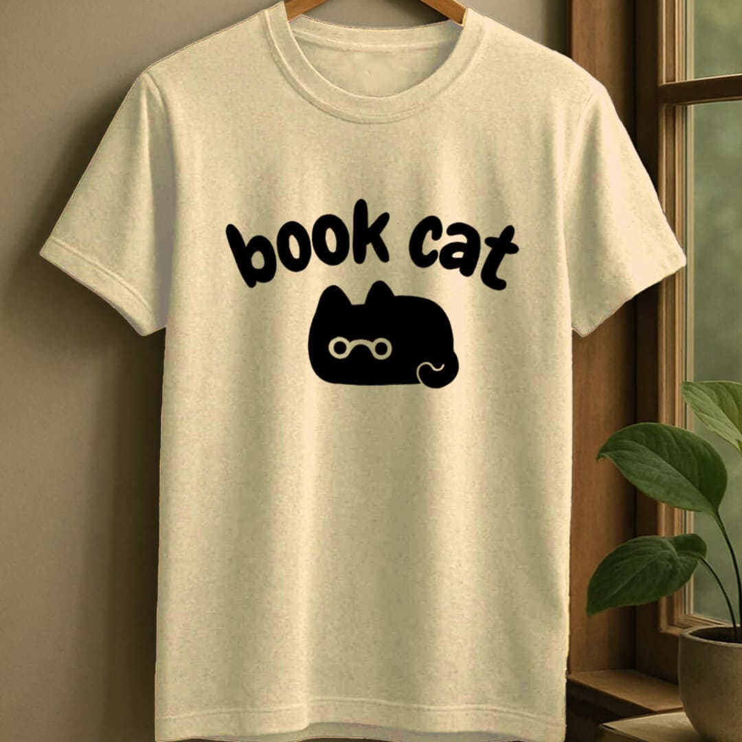 Natural / S Book cat t-shirt