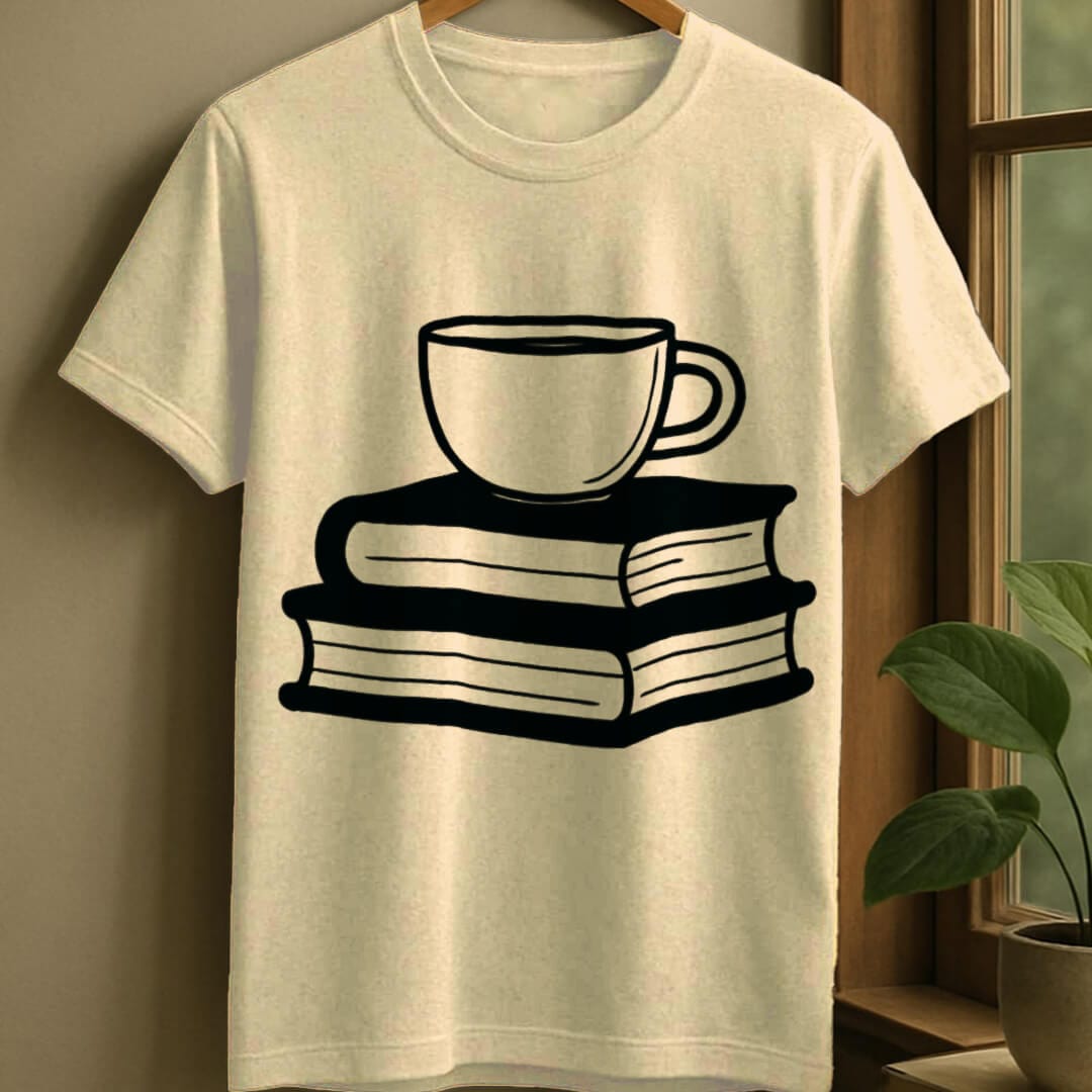 Natural / S Books and coffee t-shirt