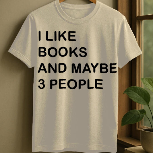 Natural / S Books and maybe 3 people t-shirt